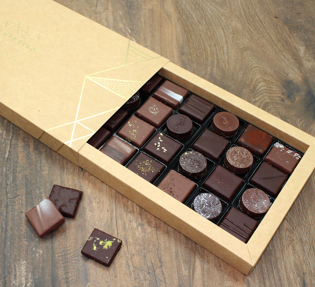 Coffret Assortiment Bonbons de Chocolat NOIR ET LAIT - 36 pièces - Mr & Mrs  Renou - Pâtisserie Chocolaterie École